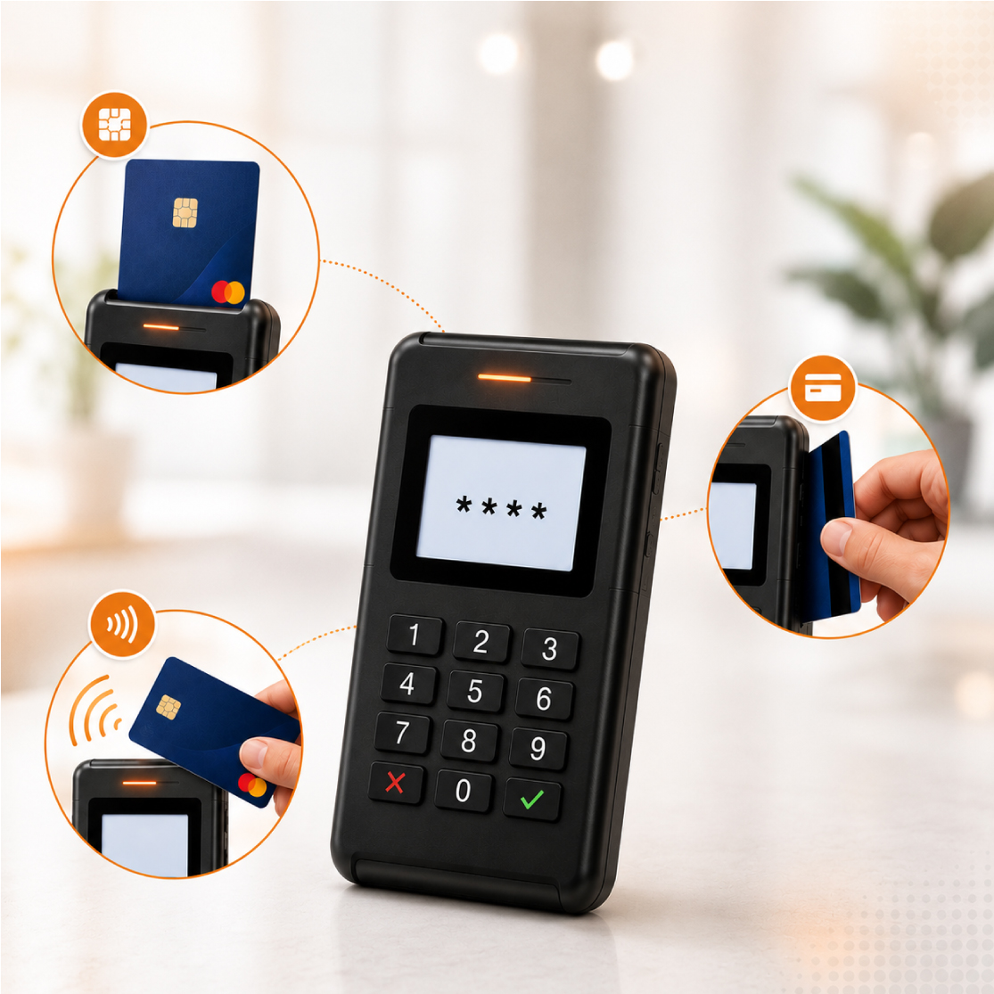 Micro ATM terminal reading a debit card