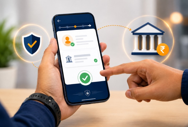 Beneficiary verification screen before a transfer