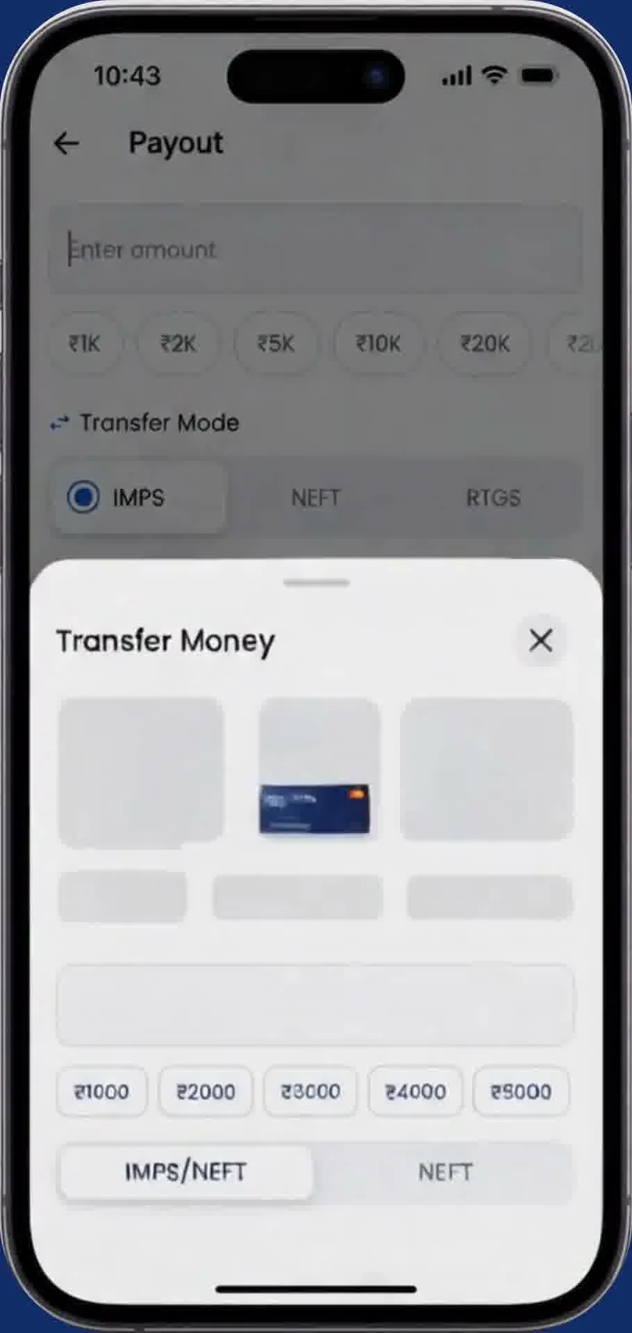 Money transfer panel showcase