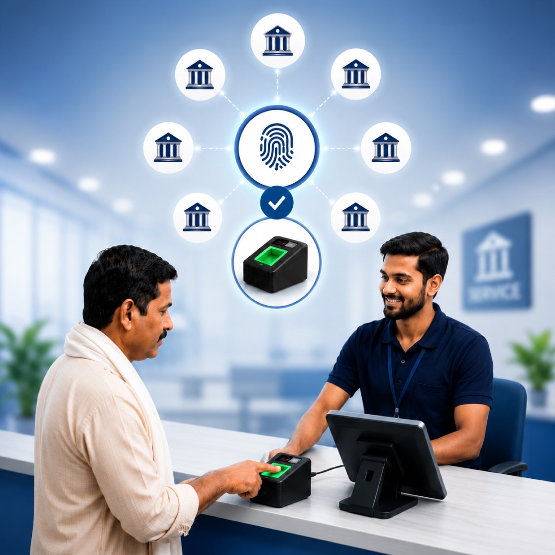 Retailer capturing a customer fingerprint for AePS