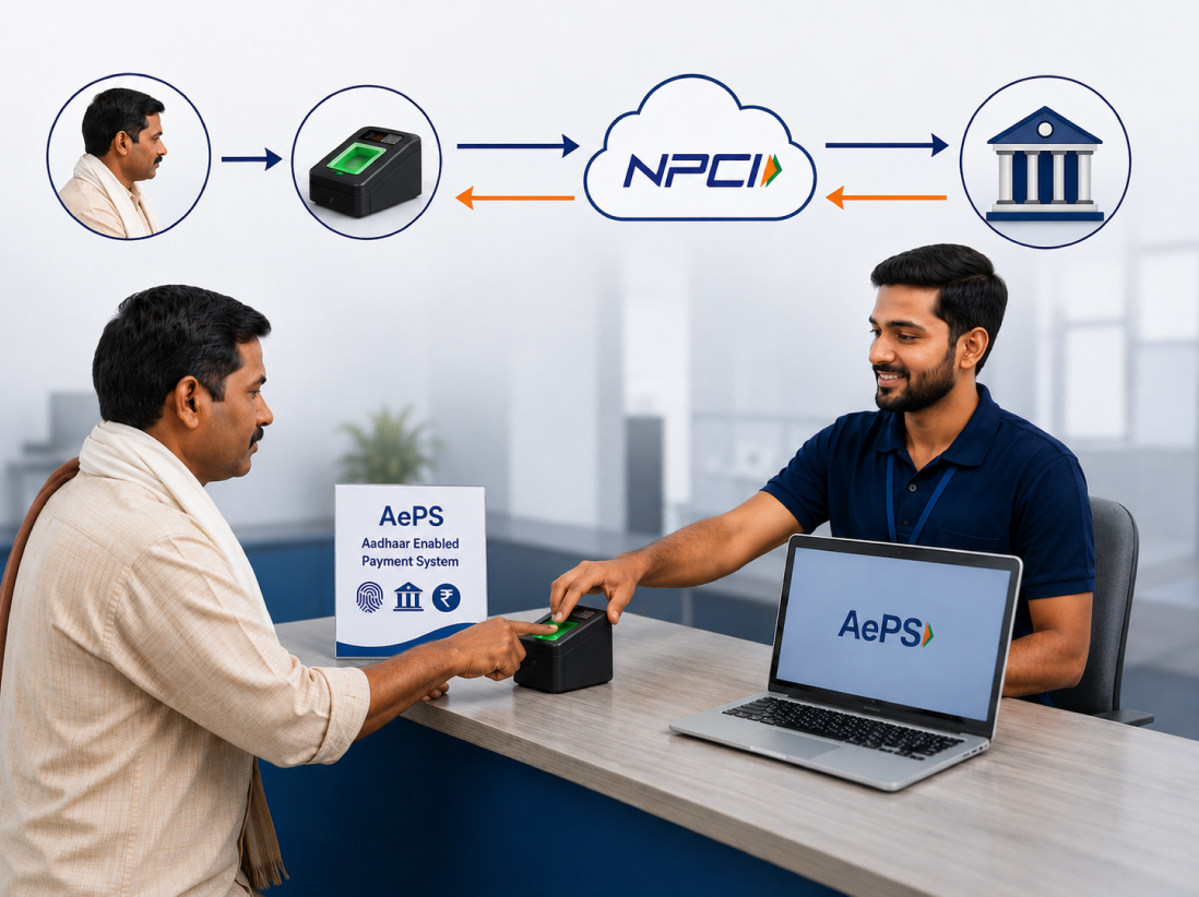 AePS biometric banking at a retail counter