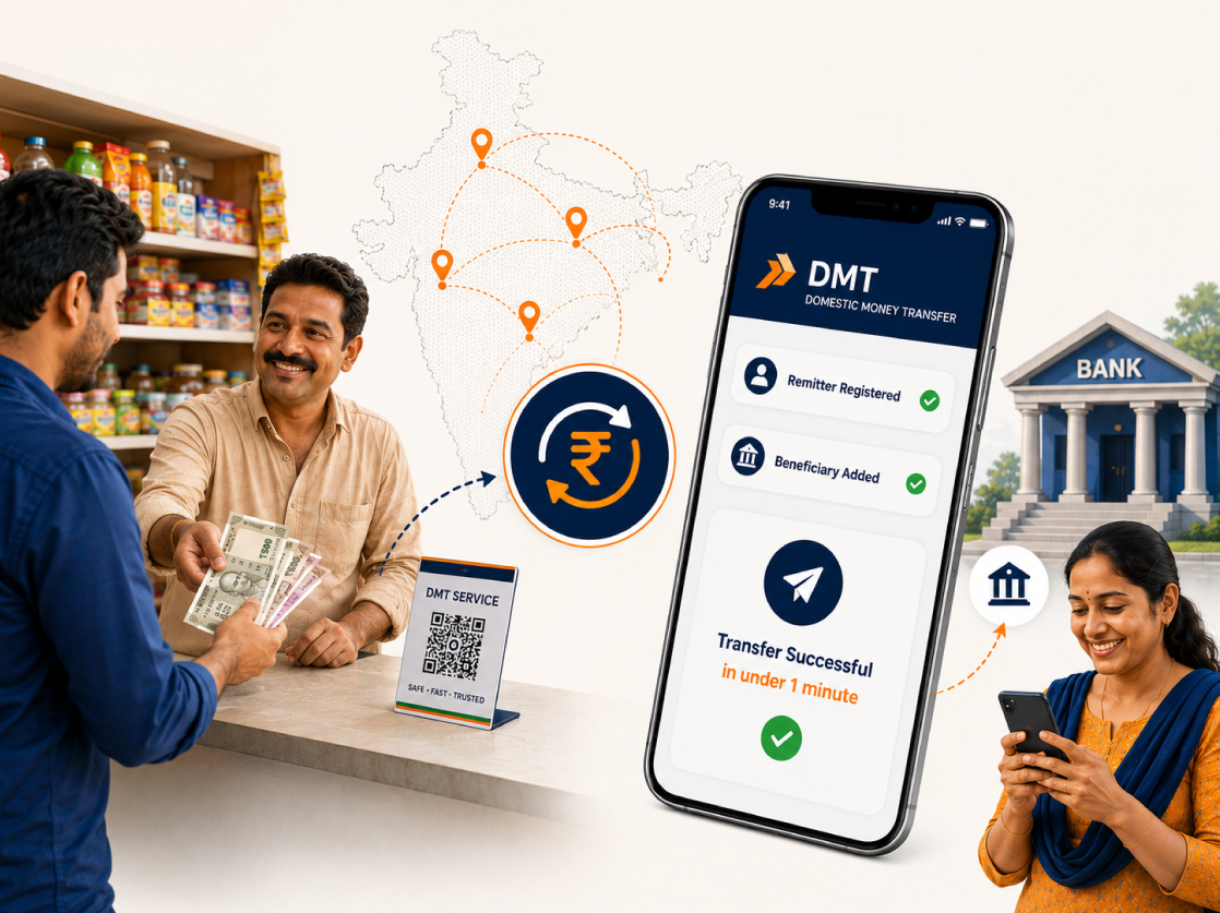 Cash handed over the counter for a domestic money transfer